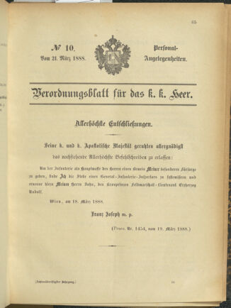 Kaiserlich-königliches Armee-Verordnungsblatt: Personal-Angelegenheiten 18880321 Seite: 1