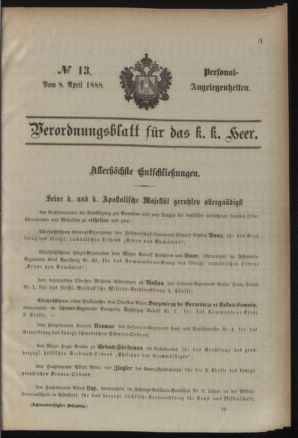 Kaiserlich-königliches Armee-Verordnungsblatt: Personal-Angelegenheiten 18880408 Seite: 1