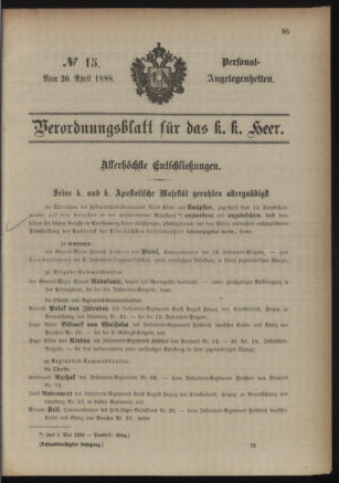 Kaiserlich-königliches Armee-Verordnungsblatt: Personal-Angelegenheiten 18880420 Seite: 1