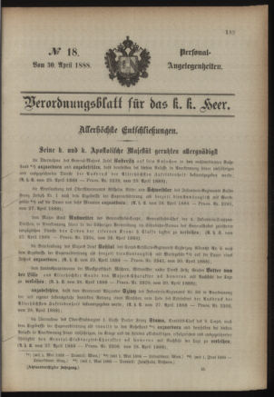 Kaiserlich-königliches Armee-Verordnungsblatt: Personal-Angelegenheiten 18880430 Seite: 1