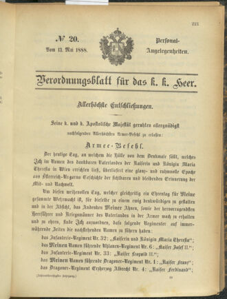 Kaiserlich-königliches Armee-Verordnungsblatt: Personal-Angelegenheiten 18880513 Seite: 1