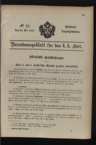 Kaiserlich-königliches Armee-Verordnungsblatt: Personal-Angelegenheiten 18880524 Seite: 1