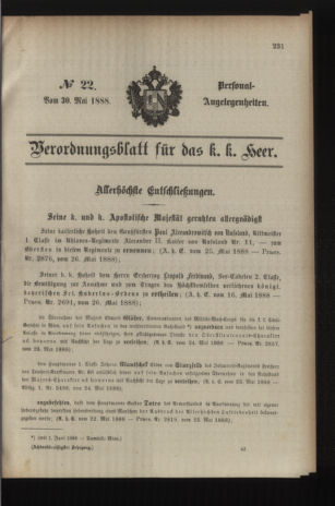 Kaiserlich-königliches Armee-Verordnungsblatt: Personal-Angelegenheiten 18880530 Seite: 1