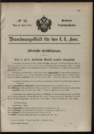 Kaiserlich-königliches Armee-Verordnungsblatt: Personal-Angelegenheiten 18880612 Seite: 1