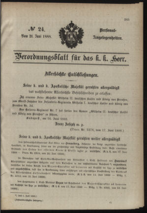 Kaiserlich-königliches Armee-Verordnungsblatt: Personal-Angelegenheiten 18880621 Seite: 1