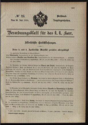 Kaiserlich-königliches Armee-Verordnungsblatt: Personal-Angelegenheiten 18880630 Seite: 1