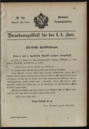 Kaiserlich-königliches Armee-Verordnungsblatt: Personal-Angelegenheiten 18880727 Seite: 1