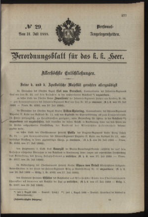 Kaiserlich-königliches Armee-Verordnungsblatt: Personal-Angelegenheiten 18880731 Seite: 1