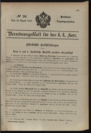 Kaiserlich-königliches Armee-Verordnungsblatt: Personal-Angelegenheiten 18880812 Seite: 1