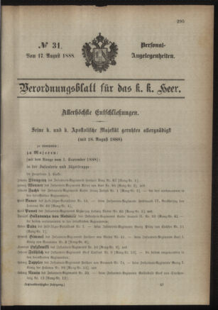 Kaiserlich-königliches Armee-Verordnungsblatt: Personal-Angelegenheiten 18880817 Seite: 1