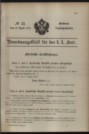 Kaiserlich-königliches Armee-Verordnungsblatt: Personal-Angelegenheiten 18880820 Seite: 1