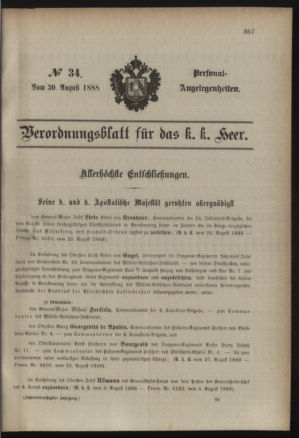 Kaiserlich-königliches Armee-Verordnungsblatt: Personal-Angelegenheiten 18880830 Seite: 1