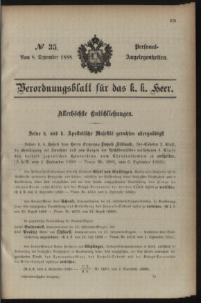 Kaiserlich-königliches Armee-Verordnungsblatt: Personal-Angelegenheiten 18880908 Seite: 1