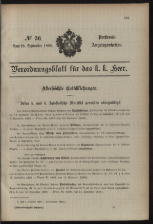 Kaiserlich-königliches Armee-Verordnungsblatt: Personal-Angelegenheiten 18880918 Seite: 1