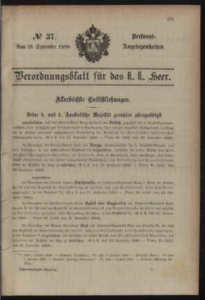 Kaiserlich-königliches Armee-Verordnungsblatt: Personal-Angelegenheiten 18880929 Seite: 1