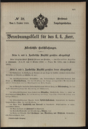 Kaiserlich-königliches Armee-Verordnungsblatt: Personal-Angelegenheiten 18881005 Seite: 1