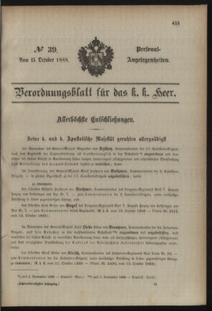 Kaiserlich-königliches Armee-Verordnungsblatt: Personal-Angelegenheiten 18881015 Seite: 1