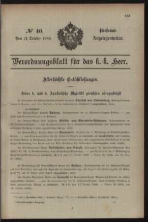 Kaiserlich-königliches Armee-Verordnungsblatt: Personal-Angelegenheiten 18881021 Seite: 1