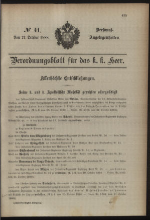 Kaiserlich-königliches Armee-Verordnungsblatt: Personal-Angelegenheiten 18881027 Seite: 1