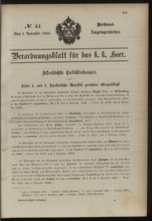 Kaiserlich-königliches Armee-Verordnungsblatt: Personal-Angelegenheiten 18881106 Seite: 1