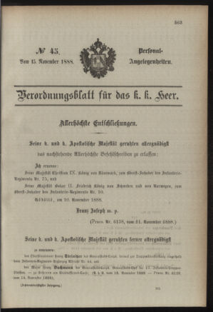 Kaiserlich-königliches Armee-Verordnungsblatt: Personal-Angelegenheiten 18881115 Seite: 1