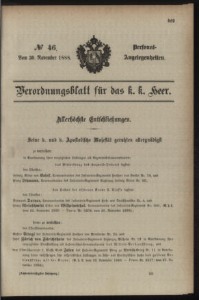 Kaiserlich-königliches Armee-Verordnungsblatt: Personal-Angelegenheiten 18881130 Seite: 1