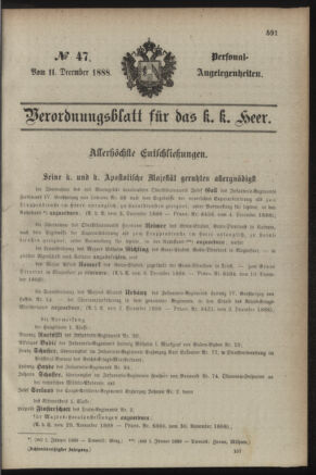 Kaiserlich-königliches Armee-Verordnungsblatt: Personal-Angelegenheiten 18881211 Seite: 1