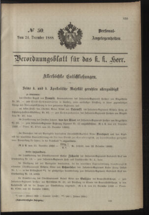 Kaiserlich-königliches Armee-Verordnungsblatt: Personal-Angelegenheiten 18881224 Seite: 1