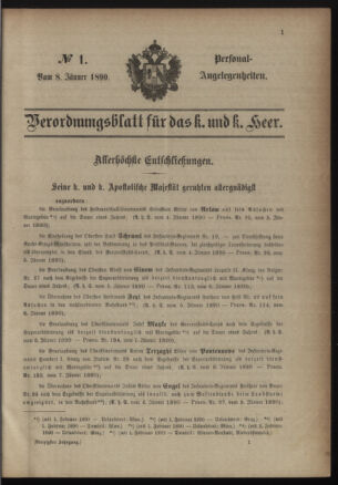 Kaiserlich-königliches Armee-Verordnungsblatt: Personal-Angelegenheiten 18900108 Seite: 1