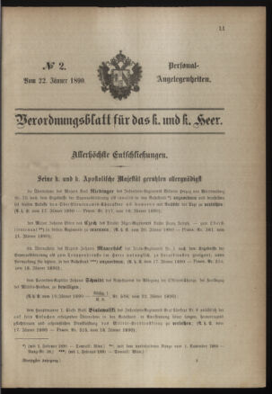 Kaiserlich-königliches Armee-Verordnungsblatt: Personal-Angelegenheiten 18900122 Seite: 1