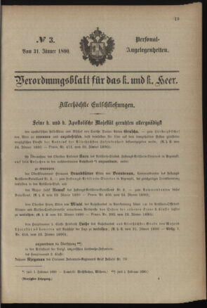 Kaiserlich-königliches Armee-Verordnungsblatt: Personal-Angelegenheiten 18900131 Seite: 1