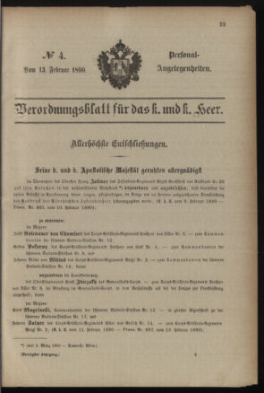 Kaiserlich-königliches Armee-Verordnungsblatt: Personal-Angelegenheiten 18900213 Seite: 1