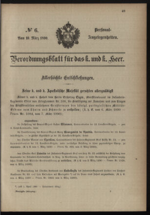 Kaiserlich-königliches Armee-Verordnungsblatt: Personal-Angelegenheiten 18900310 Seite: 1