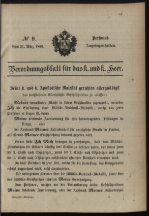 Kaiserlich-königliches Armee-Verordnungsblatt: Personal-Angelegenheiten 18900331 Seite: 1