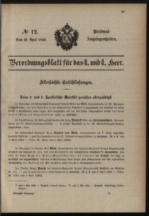 Kaiserlich-königliches Armee-Verordnungsblatt: Personal-Angelegenheiten 18900410 Seite: 1