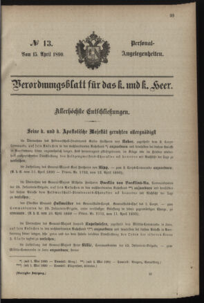 Kaiserlich-königliches Armee-Verordnungsblatt: Personal-Angelegenheiten 18900415 Seite: 1