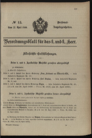 Kaiserlich-königliches Armee-Verordnungsblatt: Personal-Angelegenheiten 18900427 Seite: 1