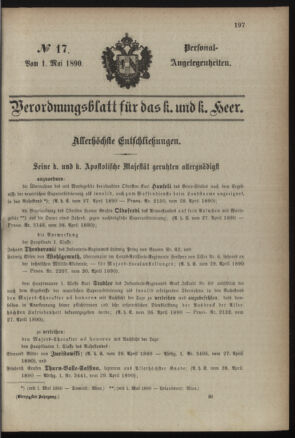 Kaiserlich-königliches Armee-Verordnungsblatt: Personal-Angelegenheiten 18900501 Seite: 1