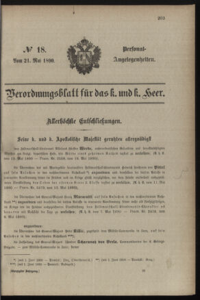 Kaiserlich-königliches Armee-Verordnungsblatt: Personal-Angelegenheiten 18900521 Seite: 1