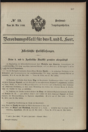 Kaiserlich-königliches Armee-Verordnungsblatt: Personal-Angelegenheiten 18900530 Seite: 1