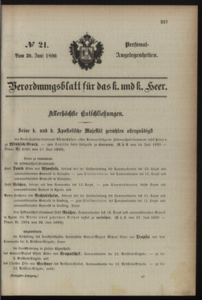 Kaiserlich-königliches Armee-Verordnungsblatt: Personal-Angelegenheiten 18900630 Seite: 1