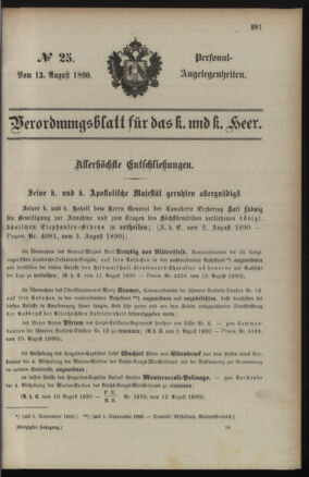 Kaiserlich-königliches Armee-Verordnungsblatt: Personal-Angelegenheiten 18900813 Seite: 1