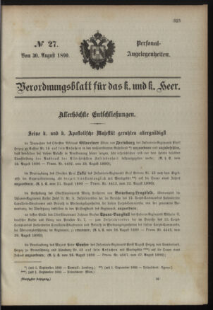 Kaiserlich-königliches Armee-Verordnungsblatt: Personal-Angelegenheiten 18900830 Seite: 1