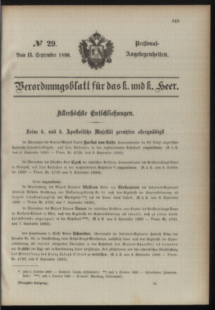 Kaiserlich-königliches Armee-Verordnungsblatt: Personal-Angelegenheiten 18900913 Seite: 1