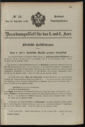 Kaiserlich-königliches Armee-Verordnungsblatt: Personal-Angelegenheiten 18900926 Seite: 1