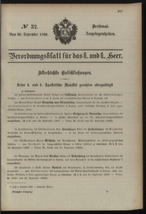 Kaiserlich-königliches Armee-Verordnungsblatt: Personal-Angelegenheiten 18900930 Seite: 1