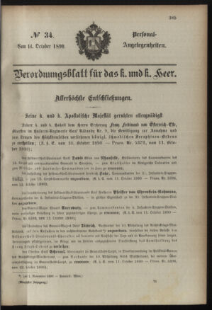 Kaiserlich-königliches Armee-Verordnungsblatt: Personal-Angelegenheiten 18901014 Seite: 1