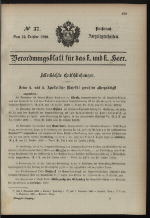 Kaiserlich-königliches Armee-Verordnungsblatt: Personal-Angelegenheiten 18901023 Seite: 1