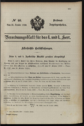 Kaiserlich-königliches Armee-Verordnungsblatt: Personal-Angelegenheiten 18901031 Seite: 1