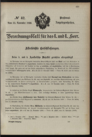 Kaiserlich-königliches Armee-Verordnungsblatt: Personal-Angelegenheiten 18901122 Seite: 1